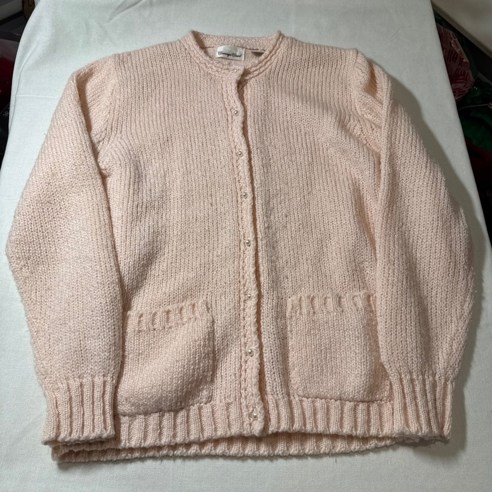 VTG Carriage Court Womens Cardigan Sweater Pink Pearl Button Knit Size‎ Medium